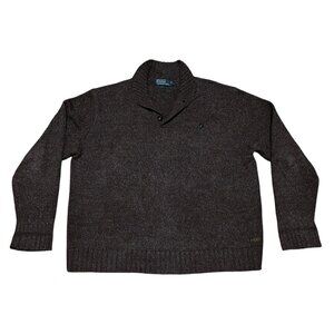 Y2K Polo Ralph Lauren Sweater XL Quarter Button Collar Heather Brown 100% Cotton